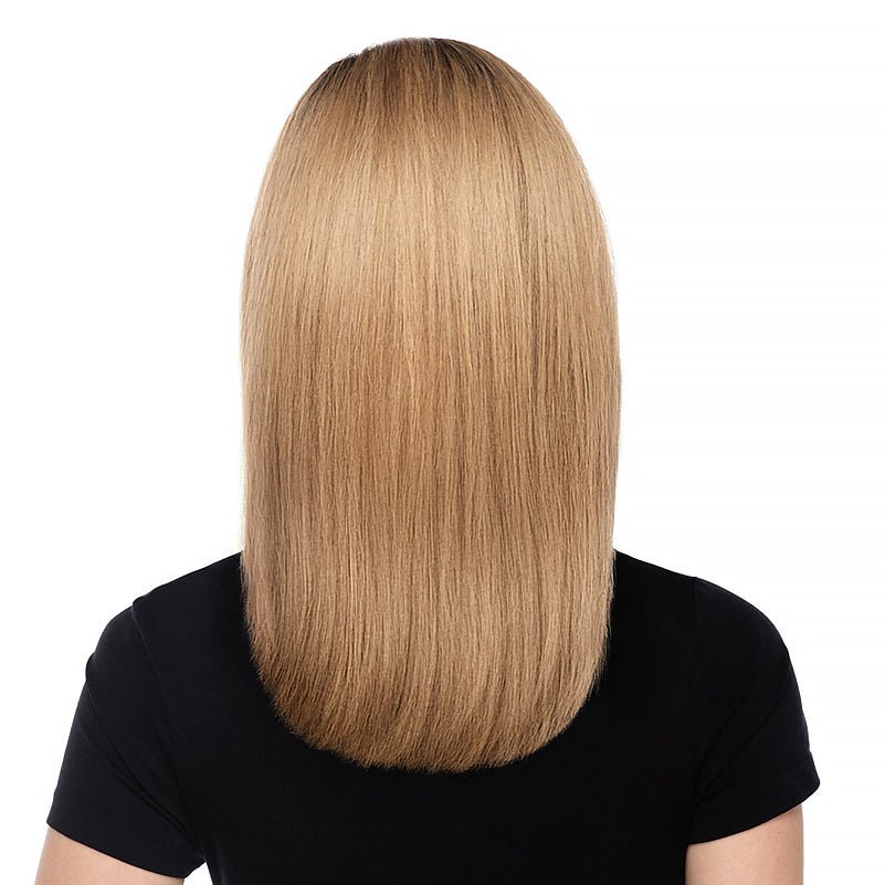 Sheer Top hair topper by TressAllure – styled on model
